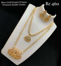 Micro Gold Finish CZ Stone Jewelry Set – Necklace, Earrings & Long Chain  