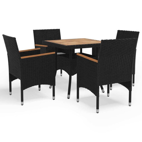 Dining set black poly rattan - black,