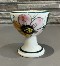 Vintage ceramic folk art hand painted floral Egg Cup - duck egg