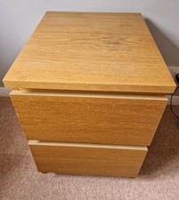 Ikea Oak Veneer Malm 2 Drawer Bedside Table 55cm X 40cm X 48cm