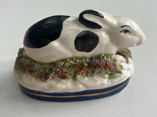 Vintage Black White English Staffordshire Rabbit/Hare 3.5”