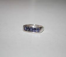 STERLING SILVER 925 IOLITE Gemstone 5-Stone Channel Set RING Size O/P