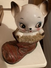 Vintage Japanese Cat In Boot Money Box Ceramic