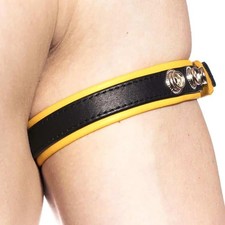 Genuine Leather Bicep Band Striped Yellow White Grey Green Red | Fetish Gear