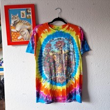Amazing Grateful Dead multicoloured tie dye skelly liquid blue tshirt
