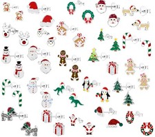 Pair of 925 Sterling Silver CHRISTMAS Earrings Studs Crystal Santa Girls Boxed