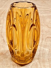Vintage Czech Amber Glass Rudolf Schrotter Bullet Lens Vase Sklo Union H.15 cm. 