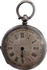 Silver Antique Top Hand Wind Fob Watch Hallmarked Jewellery Necklace Locket Old