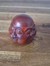 2" Hand Carved Boxwood Netsuke Figurine - 4 Faces Buddha Mask in One