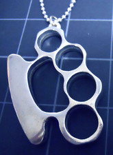 Brass Knuckles Necklace Stainless Ball Chain New Good Charlotte Huge Pendant