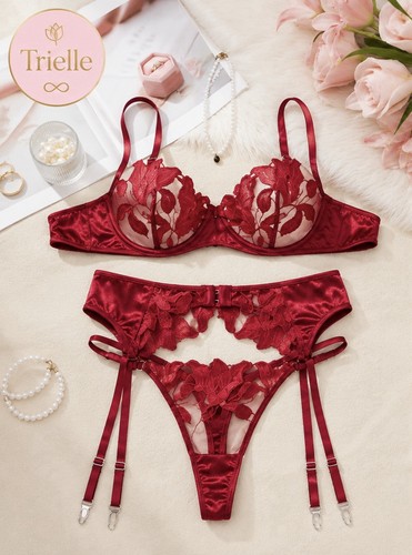 Burgundy floral lace lingerie - floral,