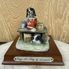 Dogs At Play - Leonardo Wood Mounted Ceramic Ornament 4in High (263A)
