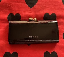 Ted Baker “Elador” Crinkle Black Patent Leather Matinee Purse/Wallet