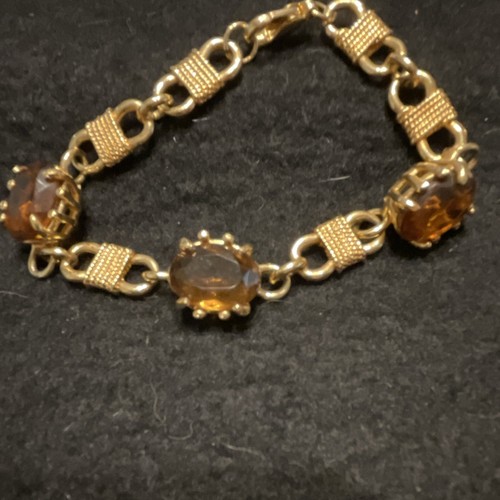 Gold tone amber glass prong - glass,