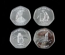 2020 FALKLAND ISLANDS PENGUINS UNCOLOURED 4 X 50P COIN SET KING ROCKHOPPER ETC