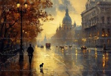 RAINY MAN DOG VICTORIAN STREET ART PRINT, Gothic City Decor, Lamp Poster E412