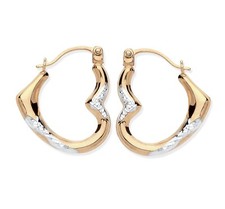 9CT GOLD HEART SHAPED CREOLE HOOP EARRINGS - TWO TONE - SOLID 9CT GOLD