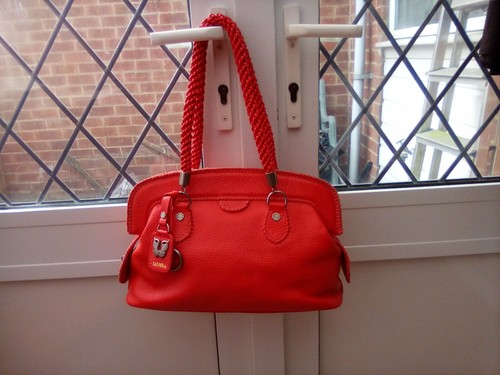 Red leather handbag - red,