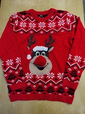 Unisex Red Next Christmas Jumper Reindeer Pom Pom Nose Age 9 Years