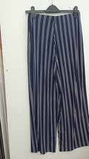 Kim & Co Brazil Jersey Stripe Wide Leg Trousers Navy new size small Petite j4