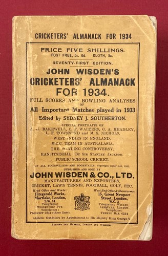 1934 wisden softback good - 1934,