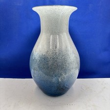 Artisan Glass Vase Blue & White Graduated Speckles 11" LARGE Hand Blown Display