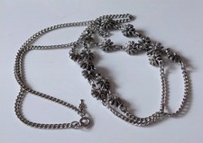 Vintage Trifari Retro Silver Tone Flower Bead Chain Necklace Mid Length 