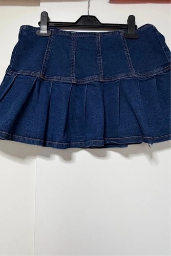 Shein blue denim pleated mini - blue,
