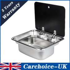 Sink With Tempered Glass Lid for Campervan Motorhome Caravan Camper Kitchen UK