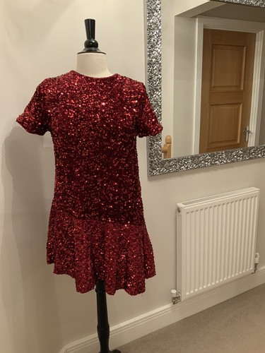 Zara red sequin dress age - red,
