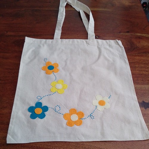 Hand appliqued floral tote - hand,