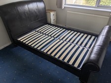 Sleigh Double Black Faux Leather Bed Frame Quality Strong Metal Wood Simba 