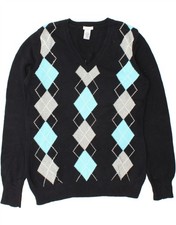 IZOD Womens Golf V-Neck Jumper Sweater UK 18 XL Navy Blue Argyle/Diamond CJ24