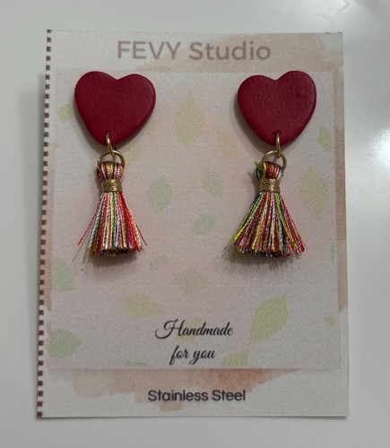 Red heart rainbow tassel - rainbow,