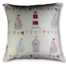  Hand made Cushion Cover in Fryetts Beach Huts Bunting Maritime Pink Boats Sea