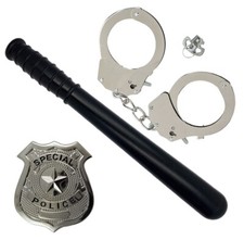 Police Fancy Dress Set Metal Handcuffs & Truncheon Badge Costume Party
