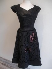 Womens S Vtg 1920's Black Satin Flared Evening Dress Butterflies Cut-Outs Beaded