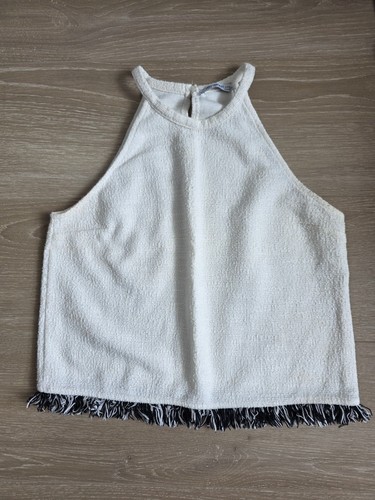 Zara white fringe textured