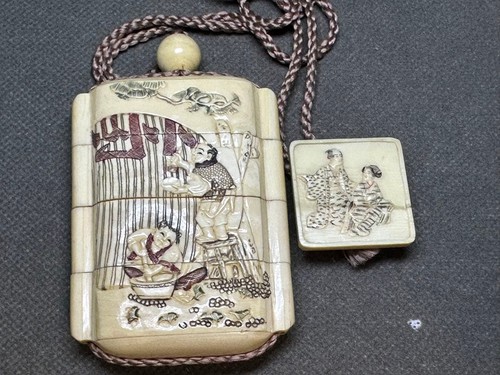 Carved inro square netsuke - carved,