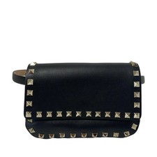 Auth VALENTINOGARAVANI Rockstud - Black Leather Bum Bag