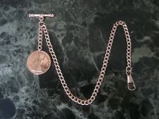 single albert rose gold plated pocket watch chain BRITISH ONE PENNY COIN 