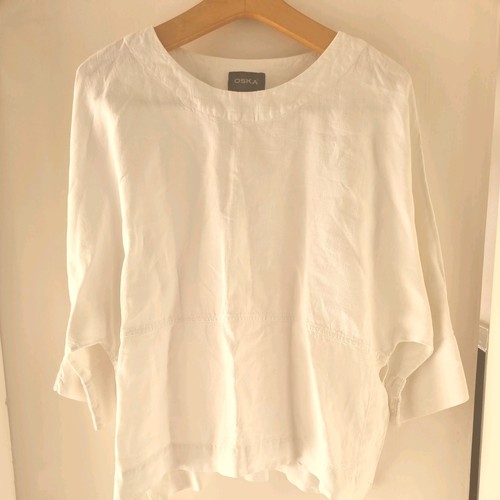 Oska white linen round - white, neck