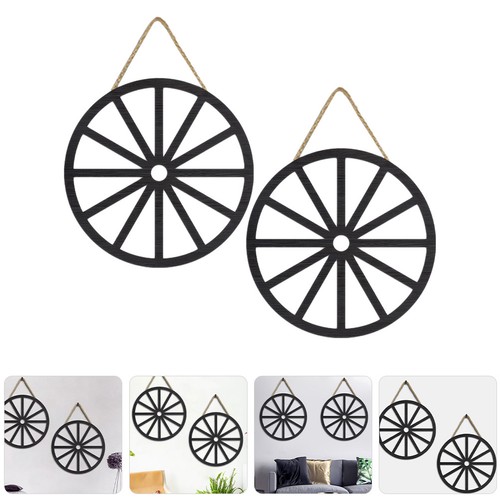 Black wood wagon wheel wall - wheel,