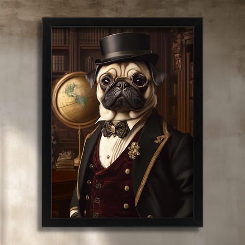Victorian steampunk pug art - pug,