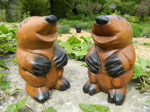 Wooden mole carving - mole, pair