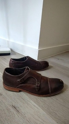 Men brown leather double - brown,