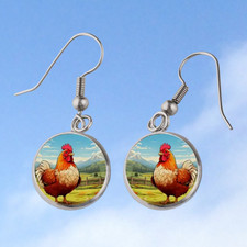 Anime Hen in A Pen On A Glen Rhyme Cabochon Earrings Christmas Gift Z154