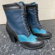 Joe Browns Navy & Turquoise Blue Tall Ankle Brogue Boots Heel Women’s UK 5 EU 38