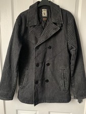 Volcom Pinstripe Black/Grey Denim Peacoat Jacket Size Medium