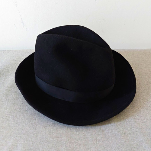 Black wool felt fedora - felt, hat